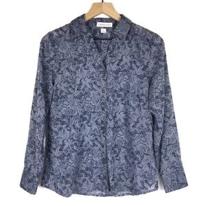 COLDWATER CREEK Button Up Shirt Long Sleeve Floral Dot Lightweight Petite Medium